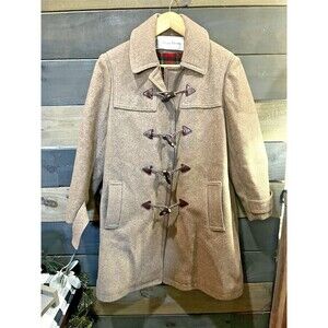 Vintage Evan Picone Women’s Wool Toggle Coat Beige Plaid Lined Size 12 Winter